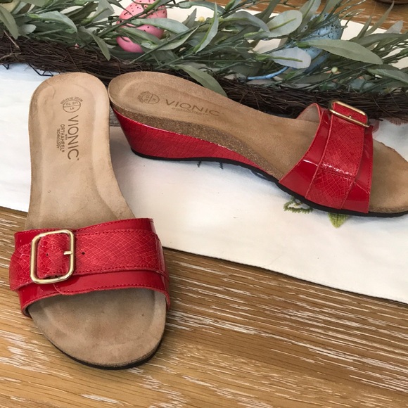 Vionic Shoes - Red leather Vionic wedges